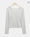 Rome Flower Ribbon V-Neck Long Sleeve T-Shirt