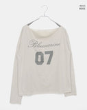 Marill Number Lettering Printed One-Off Shoulder Long Sleeve T-Shirt