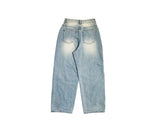 Poyu Light Blue Washing Denim Wide Pants