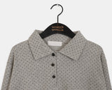 Chocoop dot collar button long sleeve T-shirt
