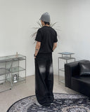 Kady Black Washed Wide Denim Pants
