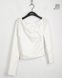 Vemon Unbalanced Shoulder Curve Snap Button Long-Sleeved Cardigan T-shirt