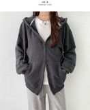 Pile Two-Way Plain Color Hood Zip-Up