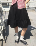 Toddy Pintuck Lace Flare Back Banding Midi Skirt