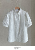 Two Pin Stripe Puff Short Sleeve Shirt Blouse