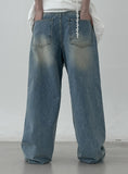 Necked raw damaged denim