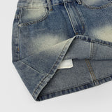 Hip-up Vintage Back Pocket Point Washing H-line Denim Skirt