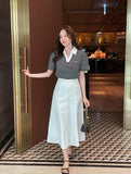 Heden Open Collar Stripe Puff Short Sleeve T-shirt