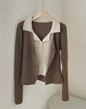 Antore Layered Collar Ribbed Cardigan Knit
