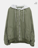 [Fake Layered] Devin Overfit Shirring Two-Way Hood Flight Jumper