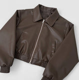 Autumn Pocket Zipper Loose Fit Leather Two-Way Crop Jacket