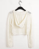 Killan Punched Button Knit Crop Long Sleeve Hood Cardigan