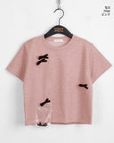 [Ribbon pin] Luce Velvet Ribbon Terry Cropped Short Sleeve T-shirt