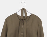 [muffler set] Tur no-collar V-neck button long-sleeved jacket