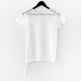 Flap mesh see-through shirring tee