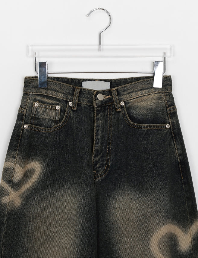 【BAON】Penbo Heart Washing Wide Denim Pants BAON (バオン) - ペンボハートウォッシングワイドデニムパンツ