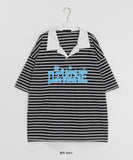 [Unisex] Hion Stripe Collar Over Short Sleeve Tee