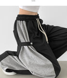 Side Two-Tone Snap Pin Tuck Wide Banding Training Pants