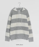 [unisex] Corinne Stripe Button Over Hood Knit