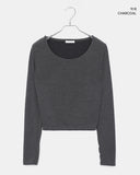 Fumo Snap Button Ribbed One-Off Shoulder Long Sleeve T-Shirt