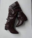 Unfold Leather Knee High Boots