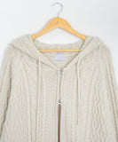 [unisex] Colmin two-way cable over knit hood zip-up cardigan