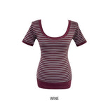 Tiny Stripe U-neck Elbow Length T-shirt