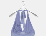 Ruin Flower Printing See-Through Halter Neck Sleeveless