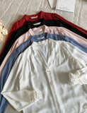 Mauve V-neck shirring blouse