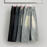 Cut V-Line Washing Vintage Wide Balloon Denim Pants