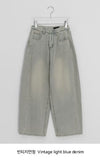 Yanne Brushed Side Pintuck Denim Wide Pants