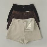 Corduroy Brushed Vertical Stripe A-line Winter Shorts