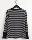 Mihoo Vintage Stripe Button Pocket Long Sleeve T-Shirt