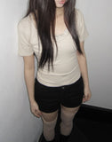 Juhin Lace Button Short Sleeve T-shirt