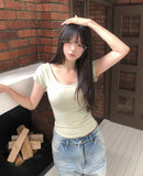 Way Basic Slim U-Neck Short Sleeve