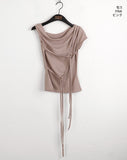 Hipot Ribbon Strap One-Off-Shoulder T-Shirt