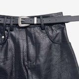 Tainna Crack Leather Skirt (Belt Set)