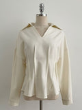Doberin Open Collar Pintuck Blouse (Belt Set)
