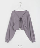 [BAONHAUS] Pohen Ribbed Ribbon Crop Cardigan