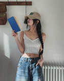 Marie Flower Lace Ruffle Crop Sleeveless