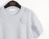 Beuwal Flower Corsage Round Crop Short Sleeve Knit