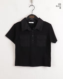 Moodle Pocket Color Matching Collar Short Sleeve T-shirt