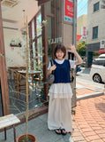 [BAONHAUS] Simbs Linen Tiered Frill Banding Skirt Pants