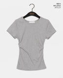 Winkle Side Shirring U-Neck Short Sleeve T-shirt