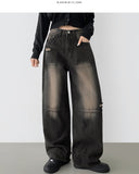 Unique Cut Line Damage Point Balloon Wide Denim Pants