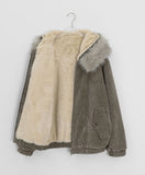 Tiken Herringbone Wool Hood Fur Jacket