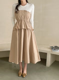 Rail Color Matching Knit Shirring Pin Tuck Flare One Piece