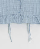 Chapney Check Shirring Round Collar Frill Shirt