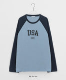 Nontus Lettering Raglan Color Matching Long Sleeve Tee