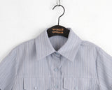Hash Western Stripe Pocket Rolling Crop Short Sleeve Shirt